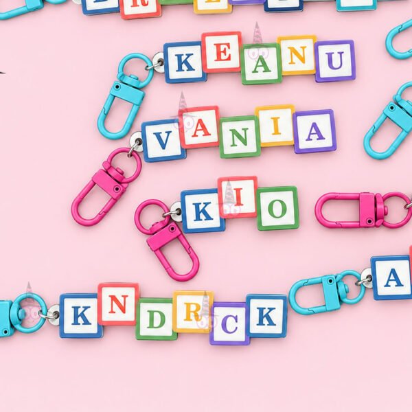 Gantungan Kunci CUSTOM NAMA Kotak Alphabet Warna Warni Akrilik Print UV | Aksesoris Tas Lucu Acrylic | Rainbow Keychain